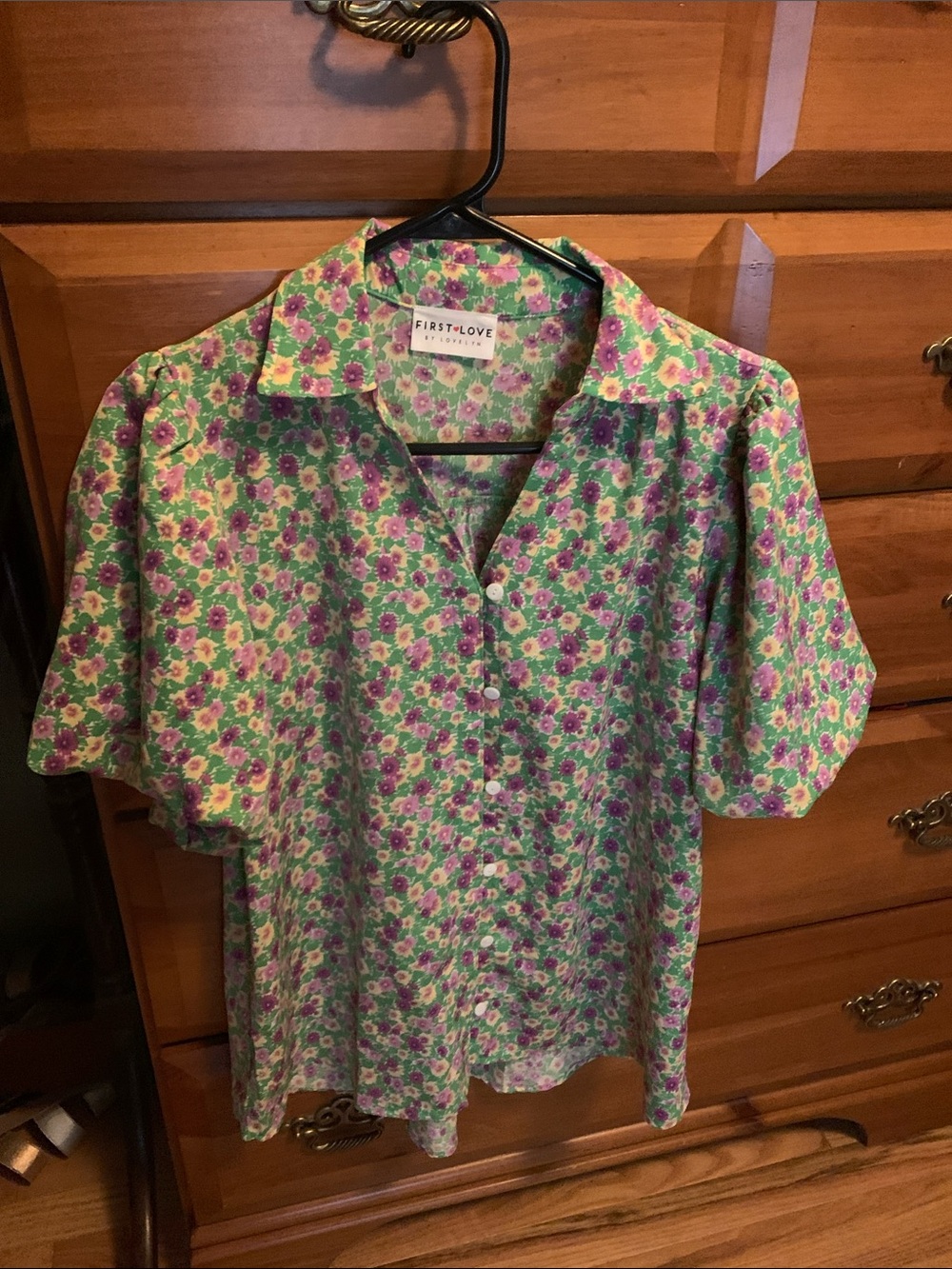 First Love Purple & Green Floral Casual Button-Down top